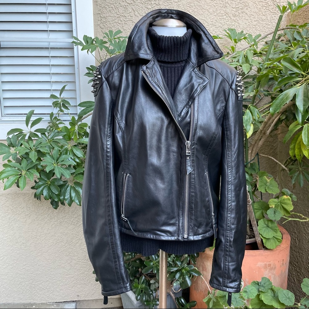 Black Rivet leather moto jacket